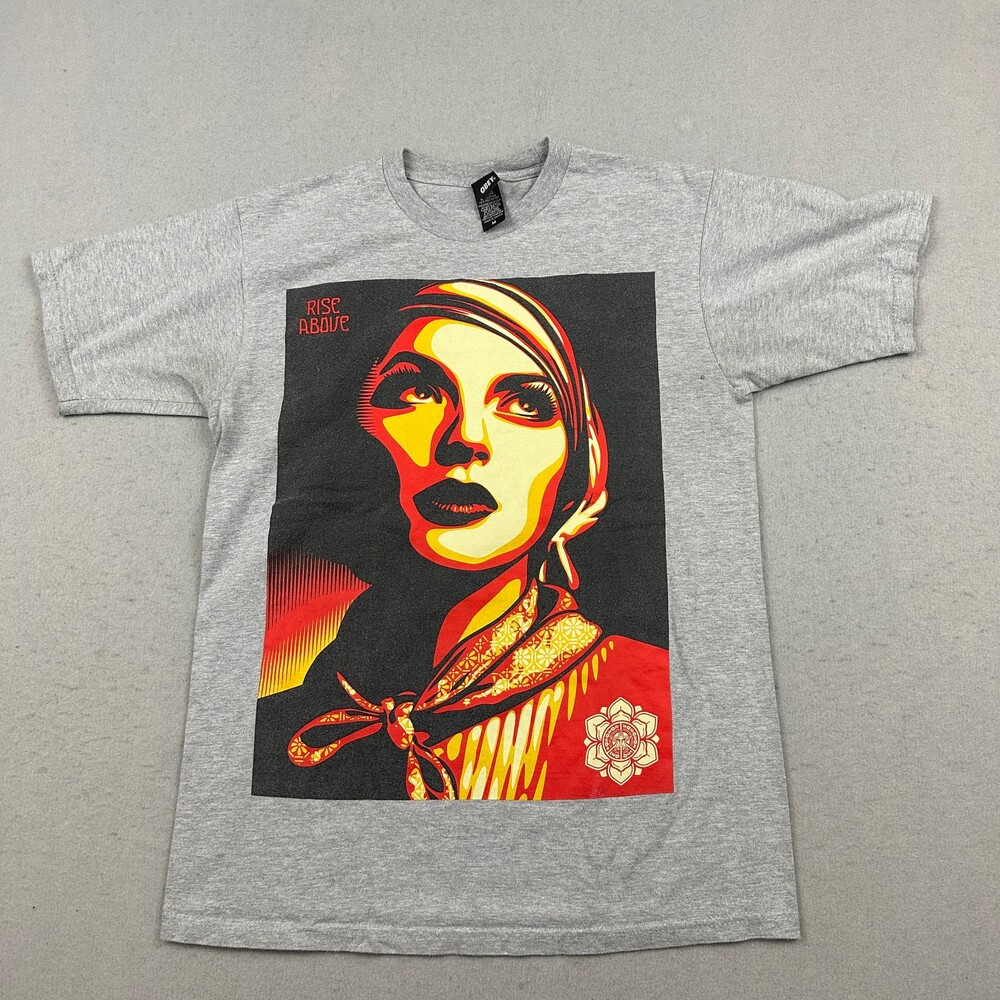 Obey Shirt Men Medium Grey Rise Above Shepard Fairey Graphic Tee Short Sleeve M
